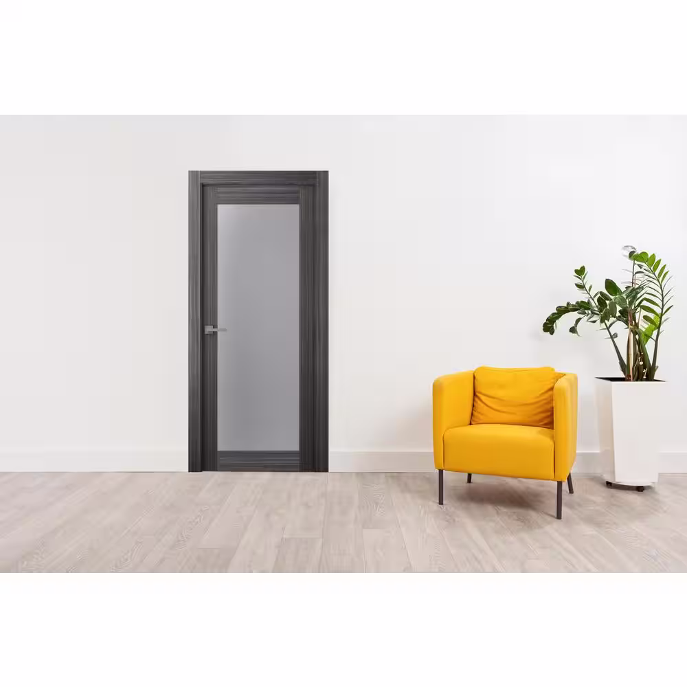 Belldinni 28 in. x 96 in. Right-Hand Solid Core Full Lite Frosted Glass Gray Oak Wood Composite Single Prehung Interior Door