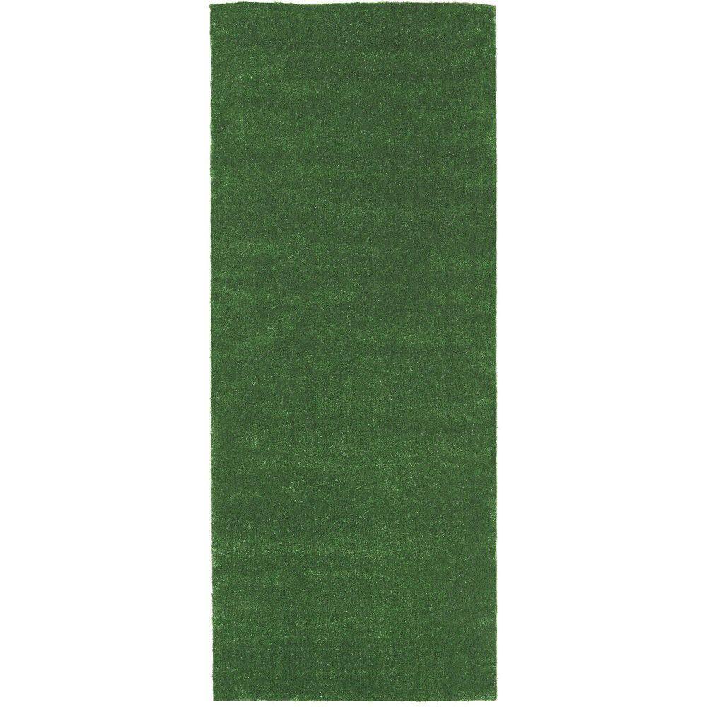 Sweet Home Stores Meadowland Collection Waterproof Solid Indoor/Outdoor 7 ft. x 17 ft. Green Artificial Grass Runner Rug