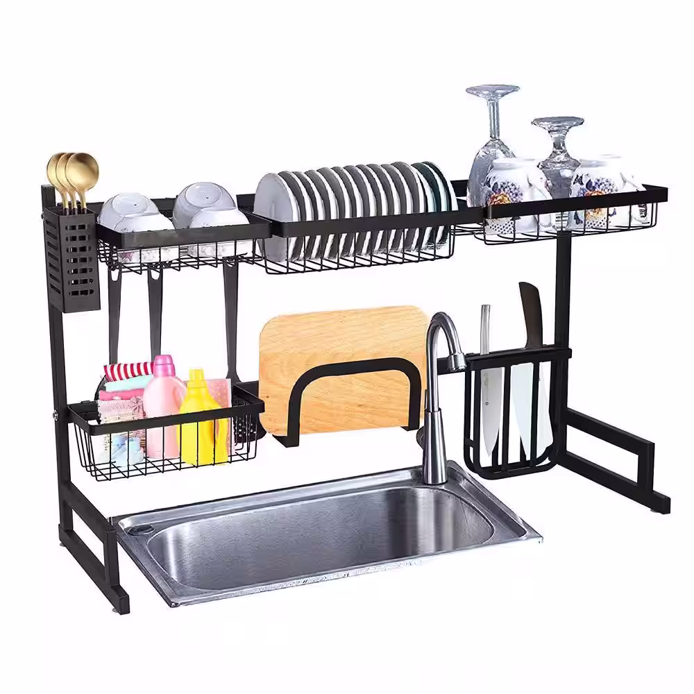 Aoibox 35 in. Black Stainless Steel Standing Wide Over Sink Dish Rack Dish Drying Rack Tableware Drainer Organizer