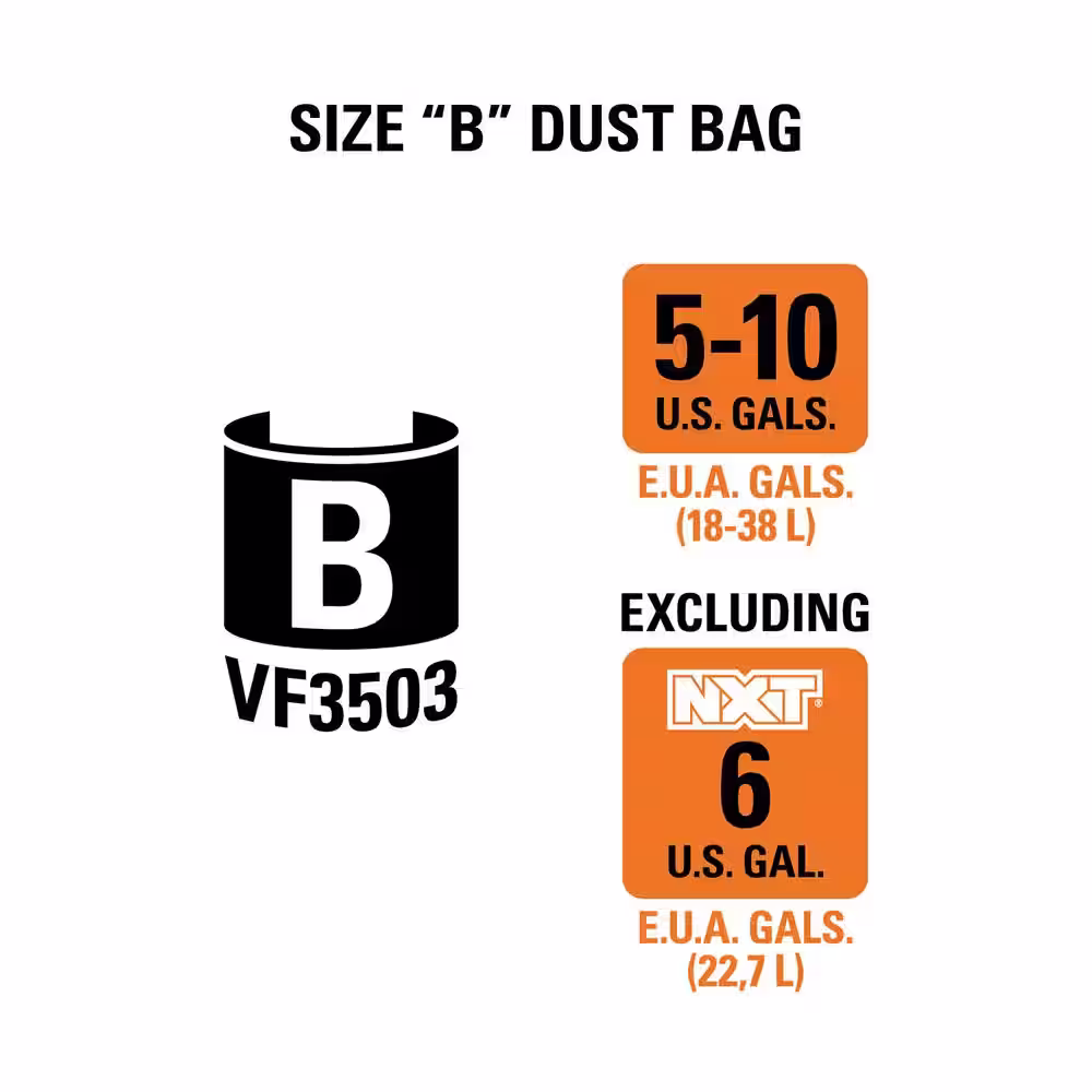 RIDGID High-Eff. Wet/Dry Vac Dust Bags for 5-8 Gal. Shop-Vac Brand Vacs, 5-10 Gal. RIDGID Vacs, except HD0600, Size B (36-Pack)