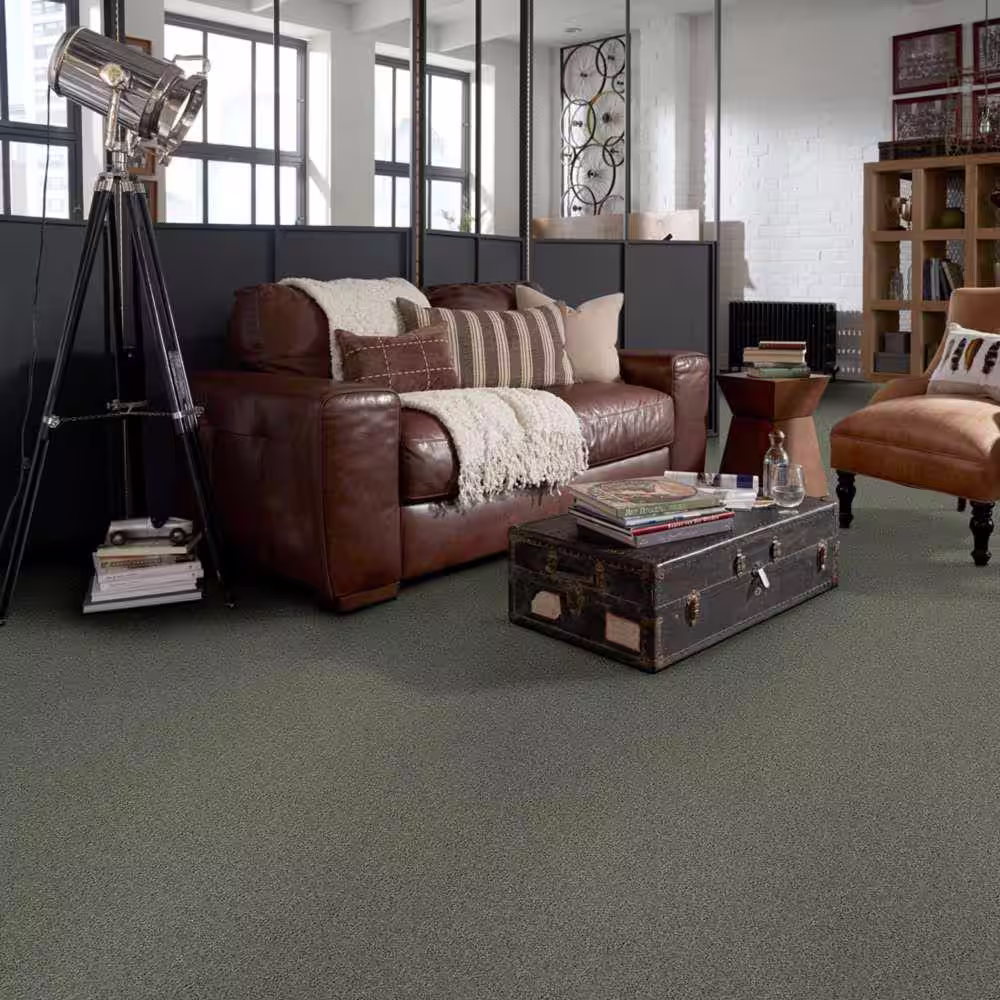 Home Decorators Collection Brave Soul II - Sea Glass - Green 44 oz. Polyester Texture Installed Carpet