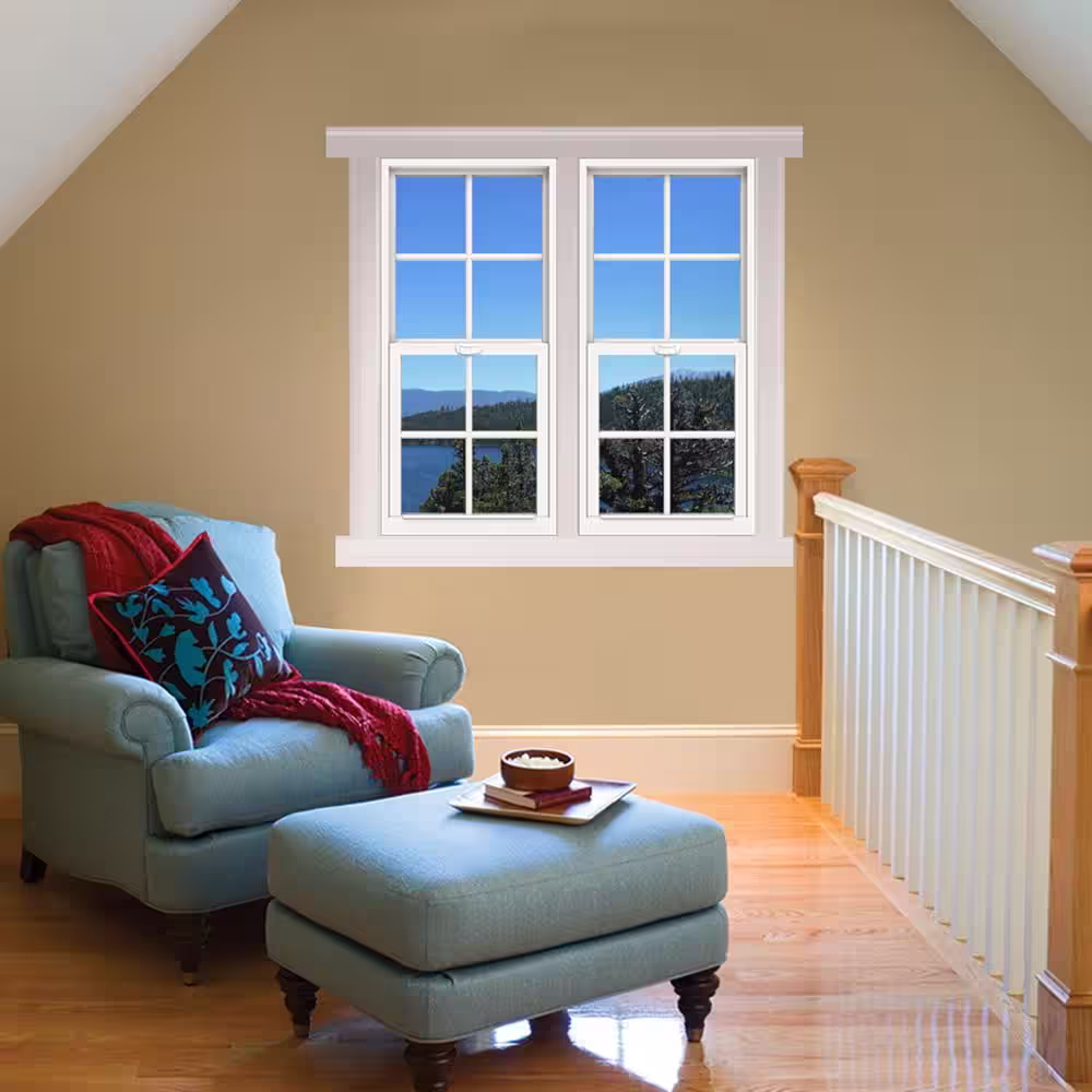 JELD-WEN 24 in. x 48 in. V-4500 Series Black FiniShield Single-Hung Vinyl Window with 4-Lite Colonial Grids/Grilles