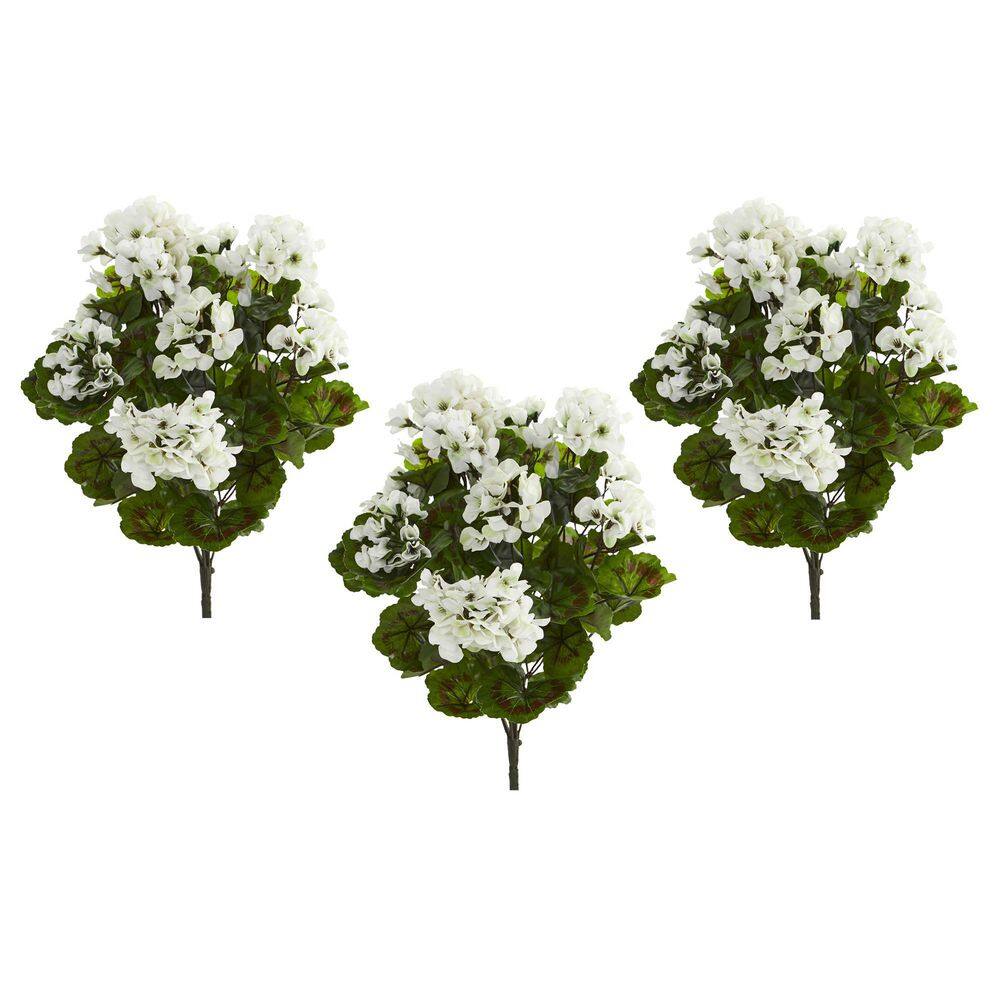 Nearly Natural UV Resistant Indoor/Outdoor Geranium Artificial Bush (Set of 3)