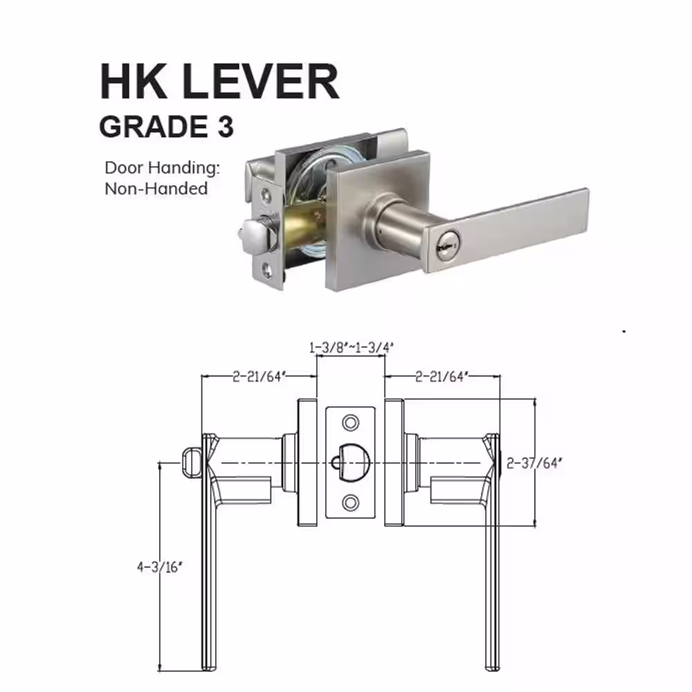 DELANEY HARDWARE HK Series Contemporary Style Satin Nickel Square Straight with Square Back Plate Single Dummy Door Lever