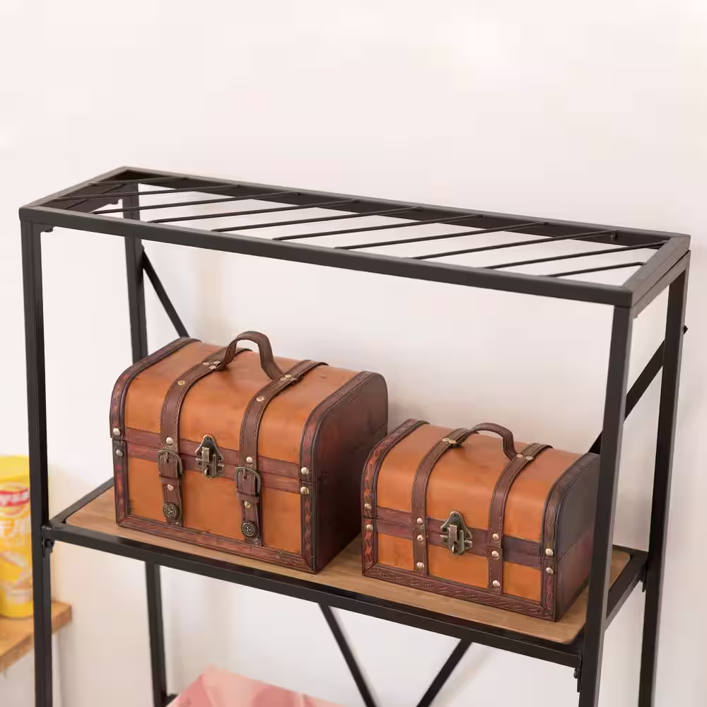 Vintiquewise 9.8 in. x 7 in. x 7 in. Wood Faux Leather Decorative Faux Leather Treasure Boxes, Set of 2 Sizes