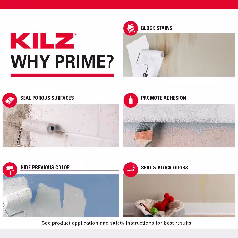 KILZ PREMIUM 1 Gal. White Interior/Exterior Primer, Heavy-Duty High Hide Sealer, and Stain Blocker