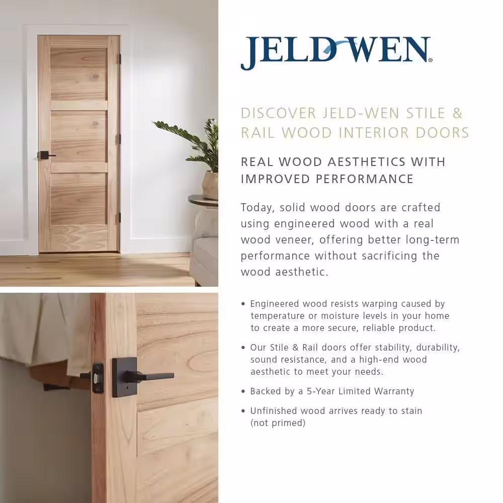 JELD-WEN 28 in. x 80 in. Pine Unfinished Left-Hand 6-Panel Wood Single Prehung Interior Door