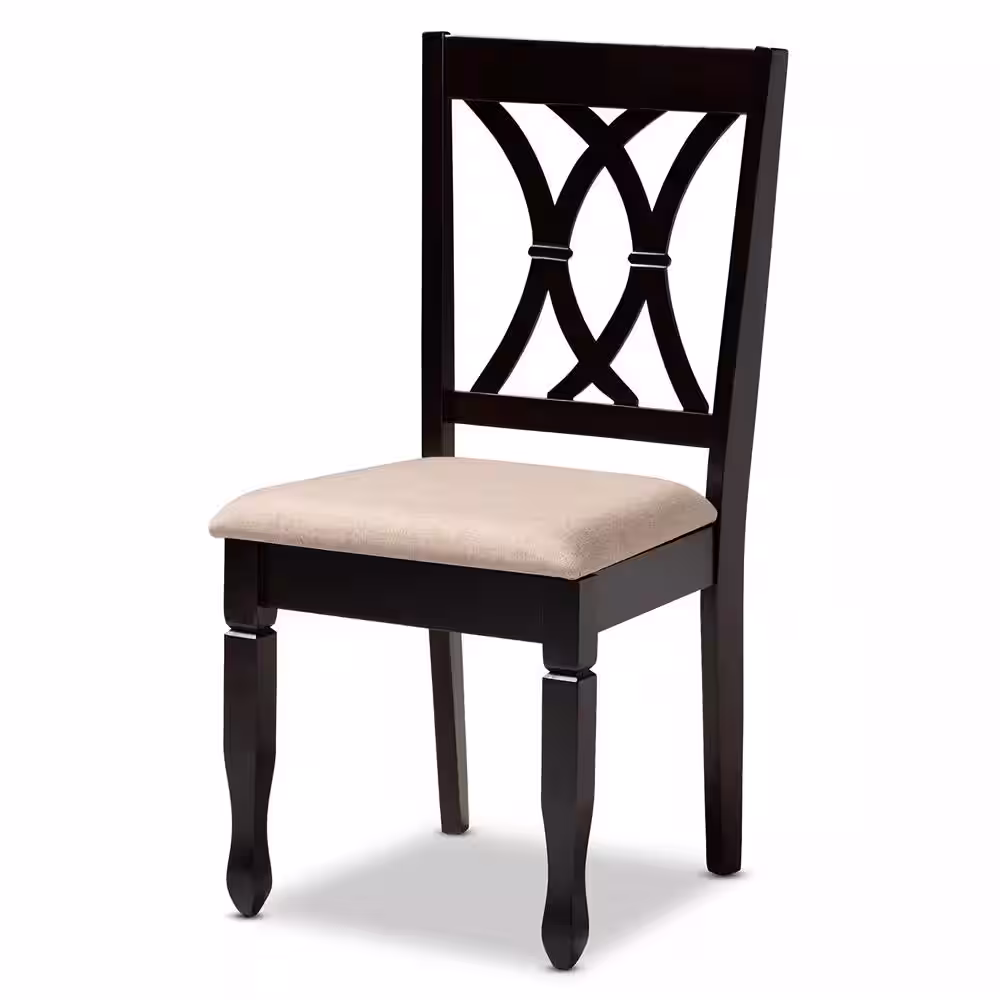 Baxton Studio Reneau Sand Brown and Espresso Fabric Dining Chair (Set of 4)