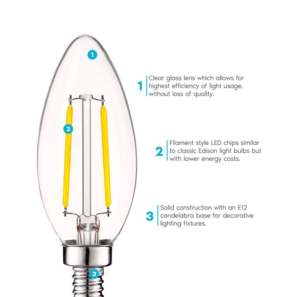 LUXRITE 40-Watt Equivalent B10 Vintage Dimmable 400 Lumens LED Bulbs 4000K Cool White (12-Pack)
