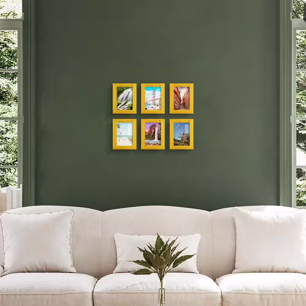 None Woodgrain 3.5 in. x 5 in. Sunflower Yellow Picture Frame (Set of 6)