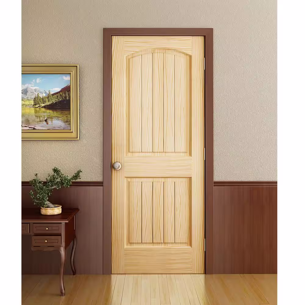 Kimberly Bay 30 in. x 80 in. Unfinished 2 Panel Arch Top V-Groove Solid Core Pine Interior Door Slab