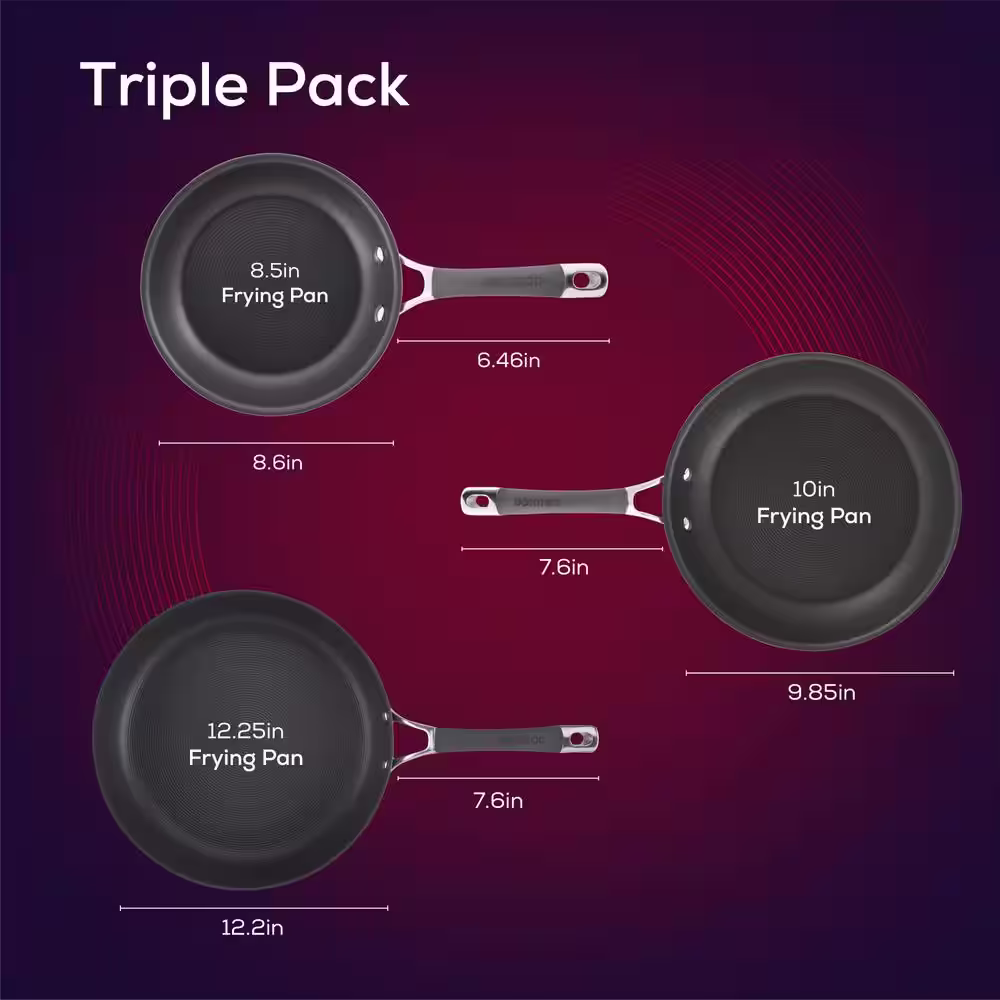 Circulon Radiance 3-Piece Hard-Anodized Aluminum Nonstick Skillet Set in Gray
