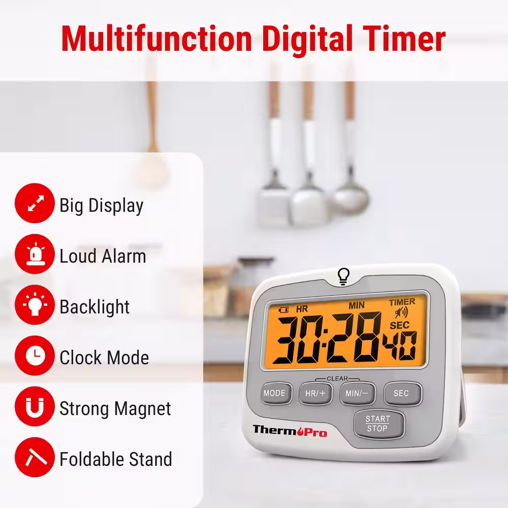 ThermoPro TM01W Kitchen Timer with Count Up and Countdown Timers