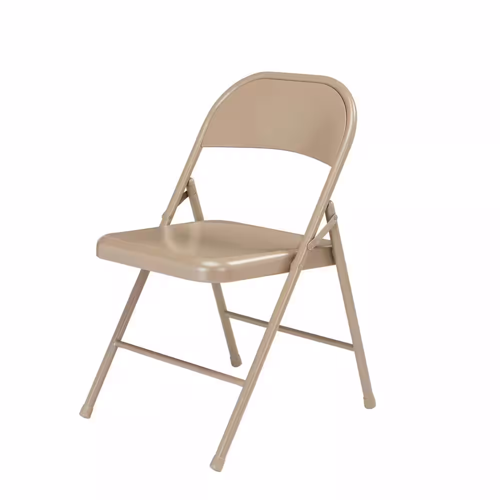 National Public Seating Beige Metal Stackable Folding Chair (Set of 4)