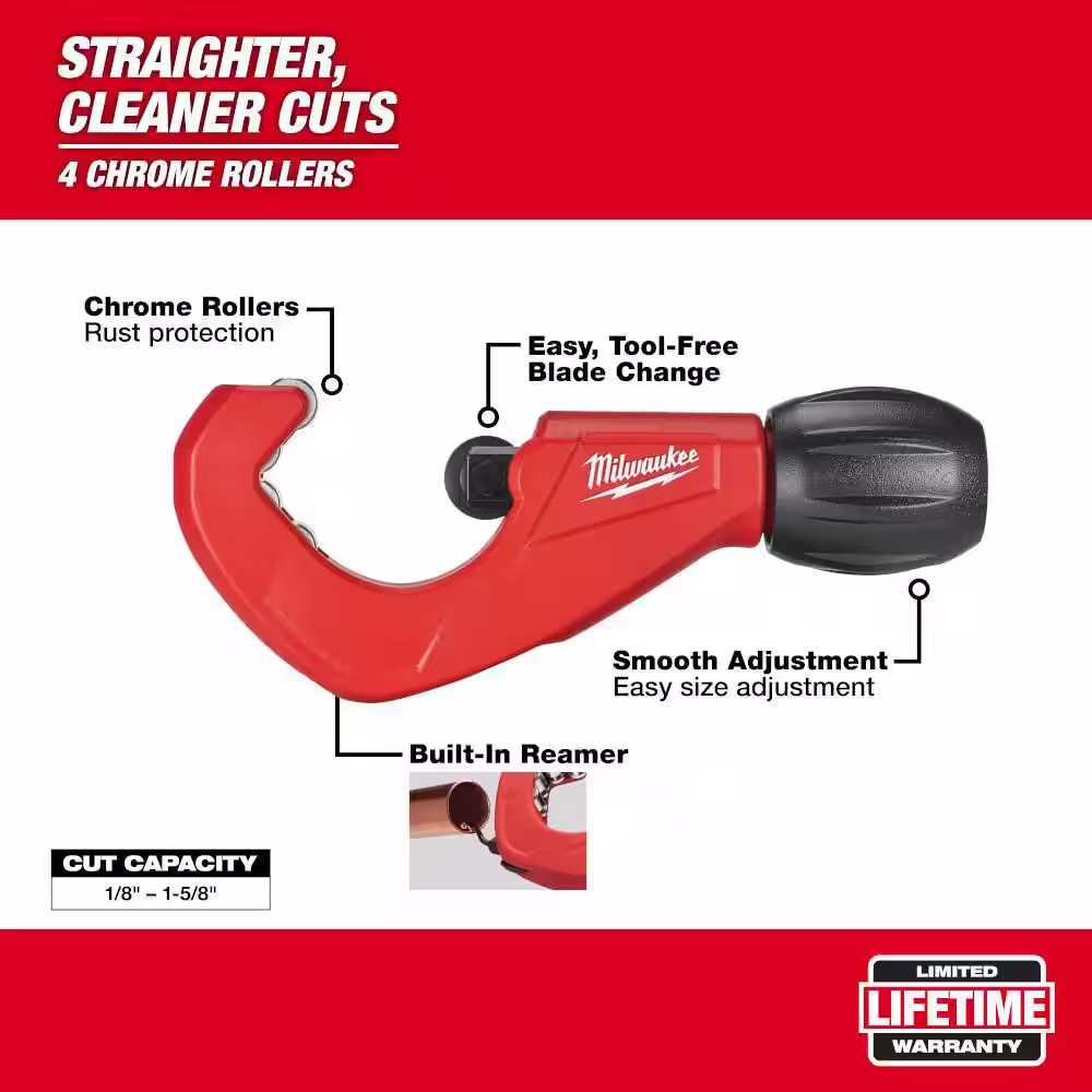 Milwaukee 1- 1/2 in. Constant Swing Copper Tubing Cutter with 2-Pack Replacement Cutter Wheels