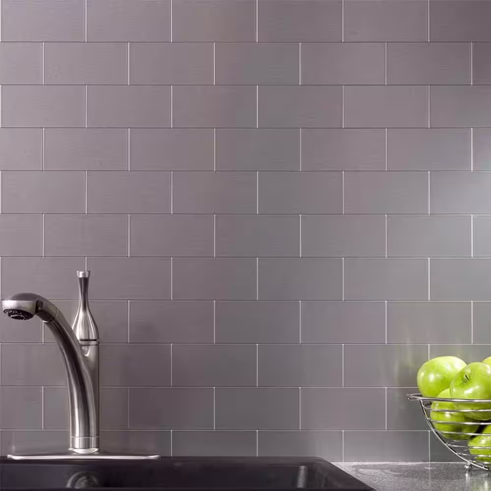 Art3d Rectangle Subway Brushed Silver 6 in. x 3 in. Metal Peel and Stick Backsplash Tile (13 sq. ft. Pack)