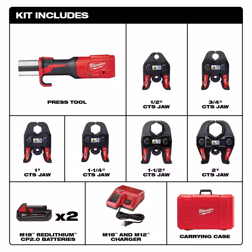 Milwaukee M18 18-Volt Lithium-Ion Brushless FORCE LOGIC Press Tool Kit w/Portable Leveling Tripod Chain Vise Stand (2-Tool)