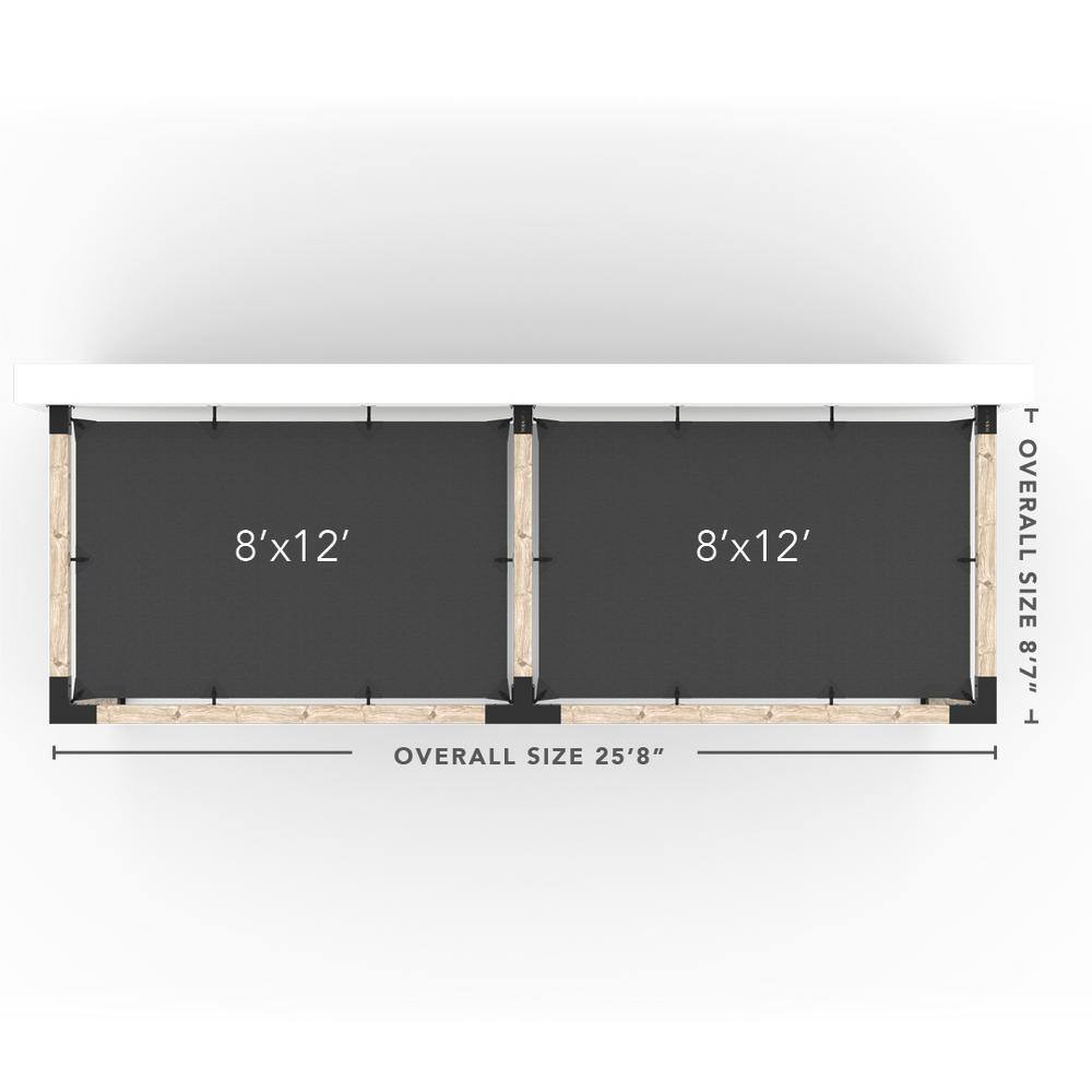 TOJA GRID 8 ft. x 24 ft. Double Wall Mount Pergola Kit with 2 Graphite Shade Sails, for 6x6 Wood