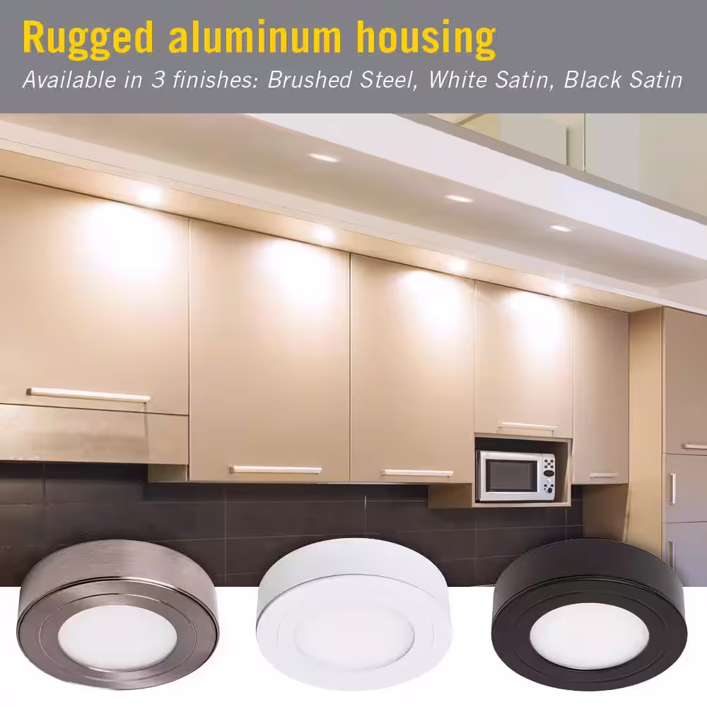 Armacost Lighting PureVue Dimmable Soft-Bright White (3000K) LED Brushed Steel Puck Light