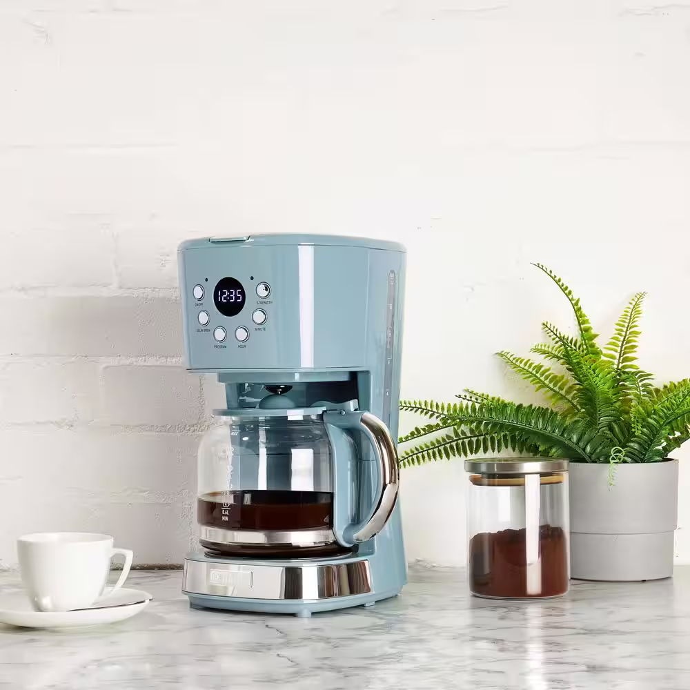 HADEN Brighton 12-Cup Sky Blue Retro Style Coffee Maker Programmable with Strength Control and Timer