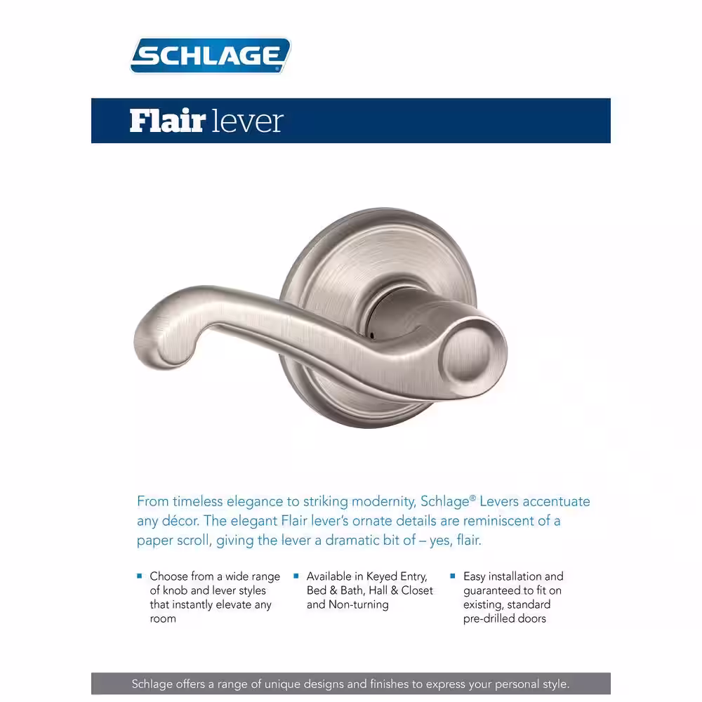 Schlage Flair Satin Nickel Privacy Bed/Bath Door Handle
