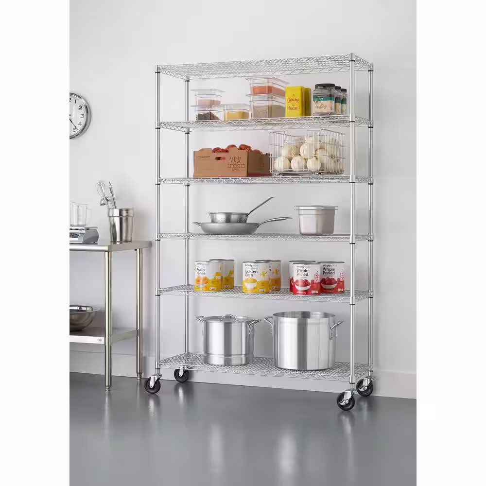 TRINITY 8-Pack Chrome 6-Tier Rolling Steel Wire Shelving Unit (48 in. W x 77 in. H x 18 in. D)