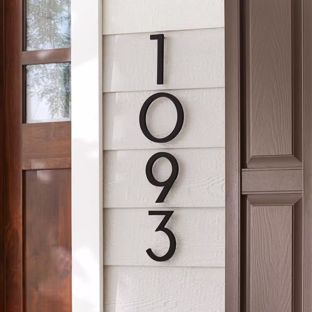 Everbilt 8 in. Matte Black Aluminum Floating or Flat Modern House Number 0
