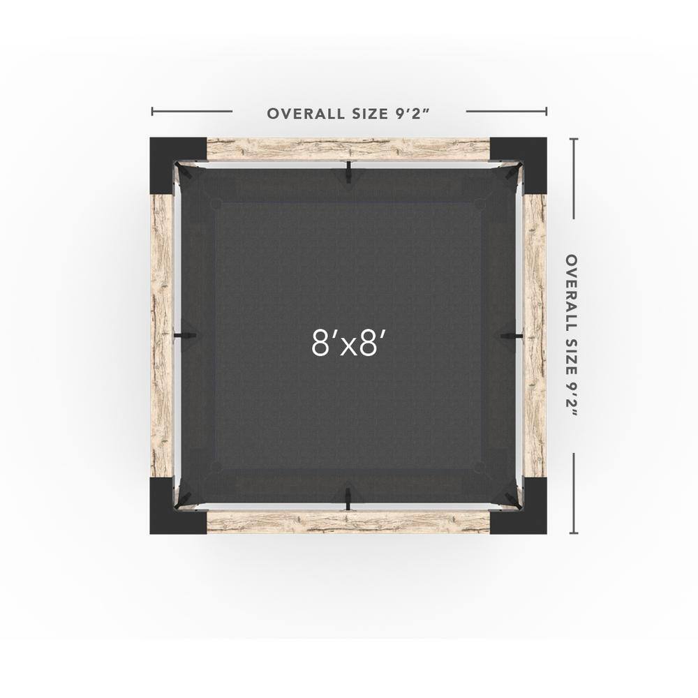 TOJA GRID 8 ft. x 8 ft. Wood 2-Person Black Hammock Pergola Kit with 2 Denim Shade Sail for 6 in. x 6 in.
