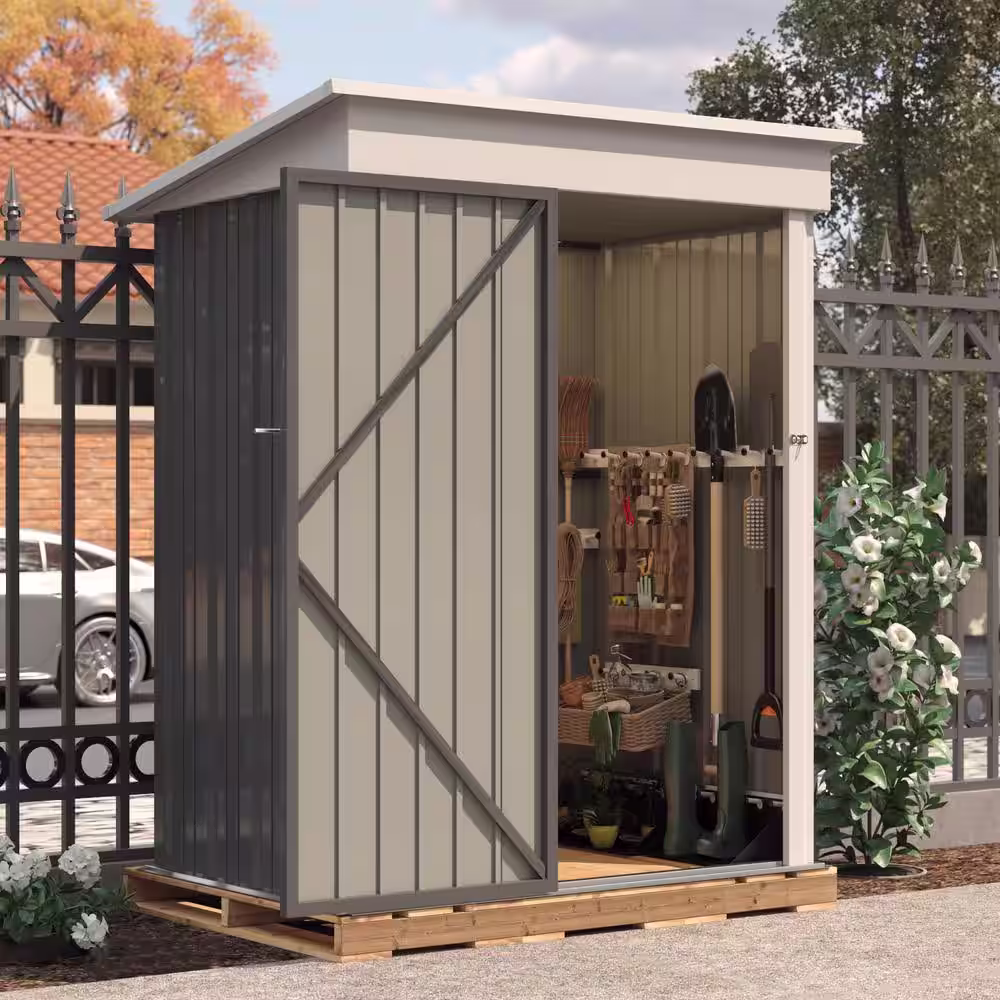 None 5 ft. W x 3 ft. D Outdoor Storage Metal Shed Utility Patio Shed for Garden and Backyard 15 sq. ft. in Gray