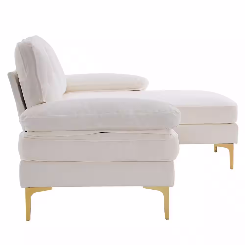 None 83 in. Wide Square Arm Chenille Mid-Century L-Shaped Sofa in Beige 3-Seats