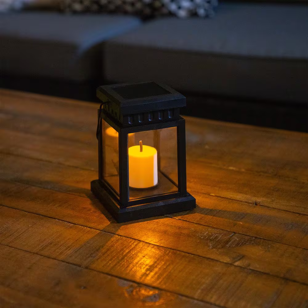 Alpine Corporation 19 in. Tall Outdoor Solar Powered Black LED Hanging or Stake Lanterns Path Light, (Set of 6)