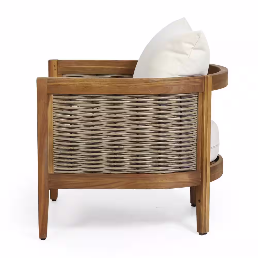Noble House Rattler 4-Piece Wood Patio Conversation Set with Beige Cushions