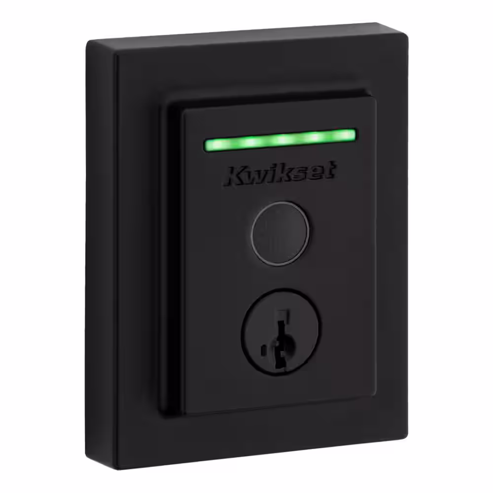 Kwikset Halo Touch Matte Black Contemporary Fingerprint WiFi Elec Smart Lock Deadbolt Feat SmartKey Security and Halifax Lever