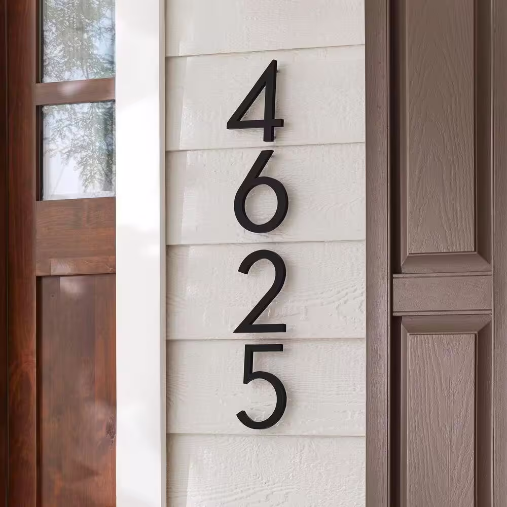 Everbilt 8 in. Matte Black Aluminum Floating or Flat Modern House Number 6
