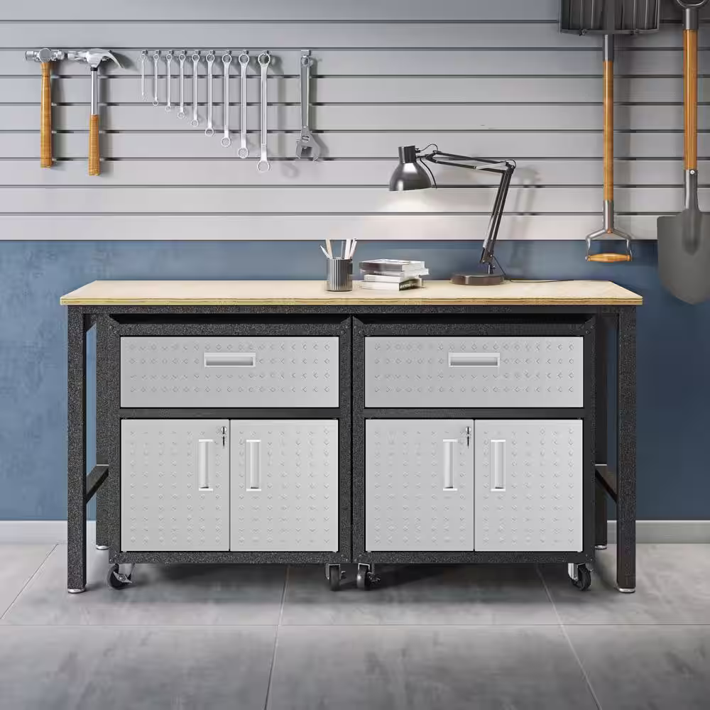 Manhattan Comfort Fortress 3-Piece Steel Garage Storage System in Grey (72 in. W x 38 in. H x 21 in. D)