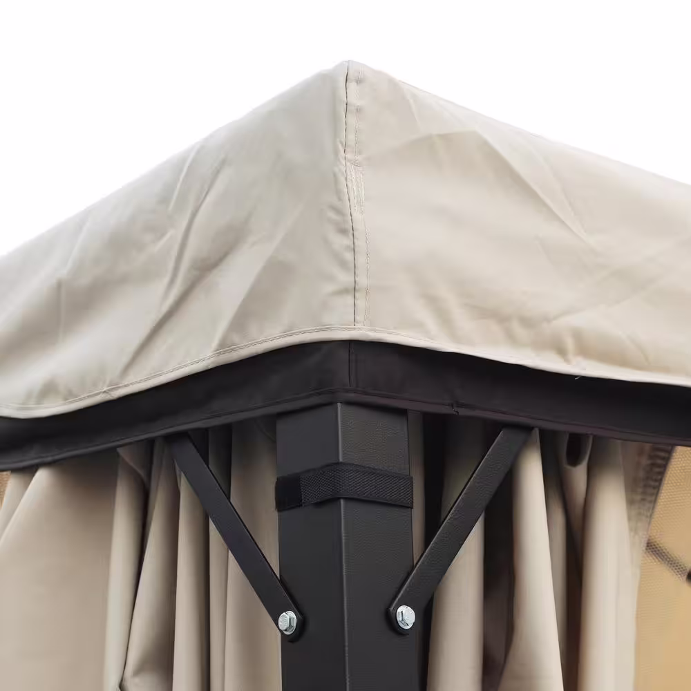 Noble House Roseville 10 ft. x 12 ft. Outdoor Gazebo with Beige Canopy