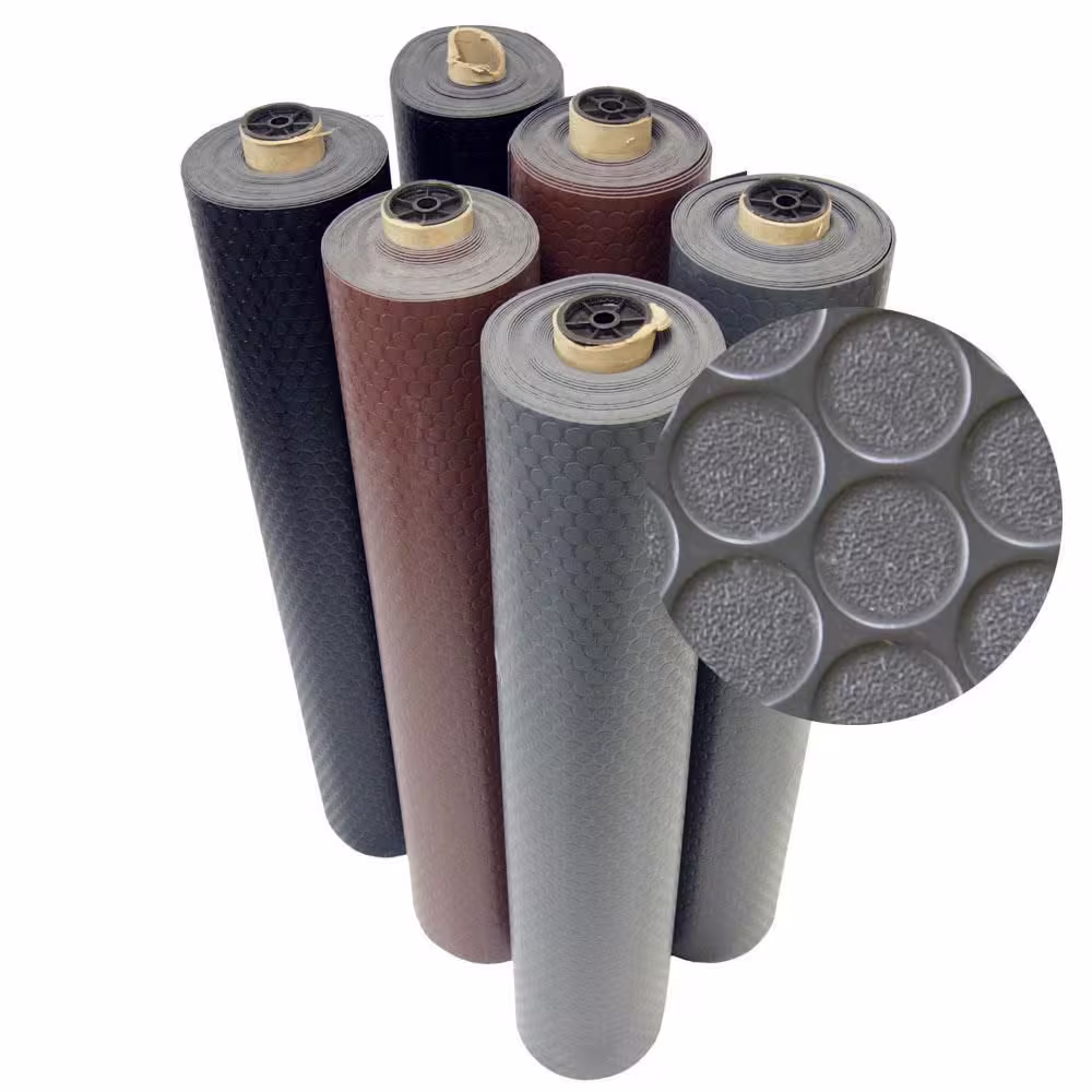 Rubber-Cal Coin Grip 4 ft. x 6 ft. Black Commercial Grade PVC Flooring
