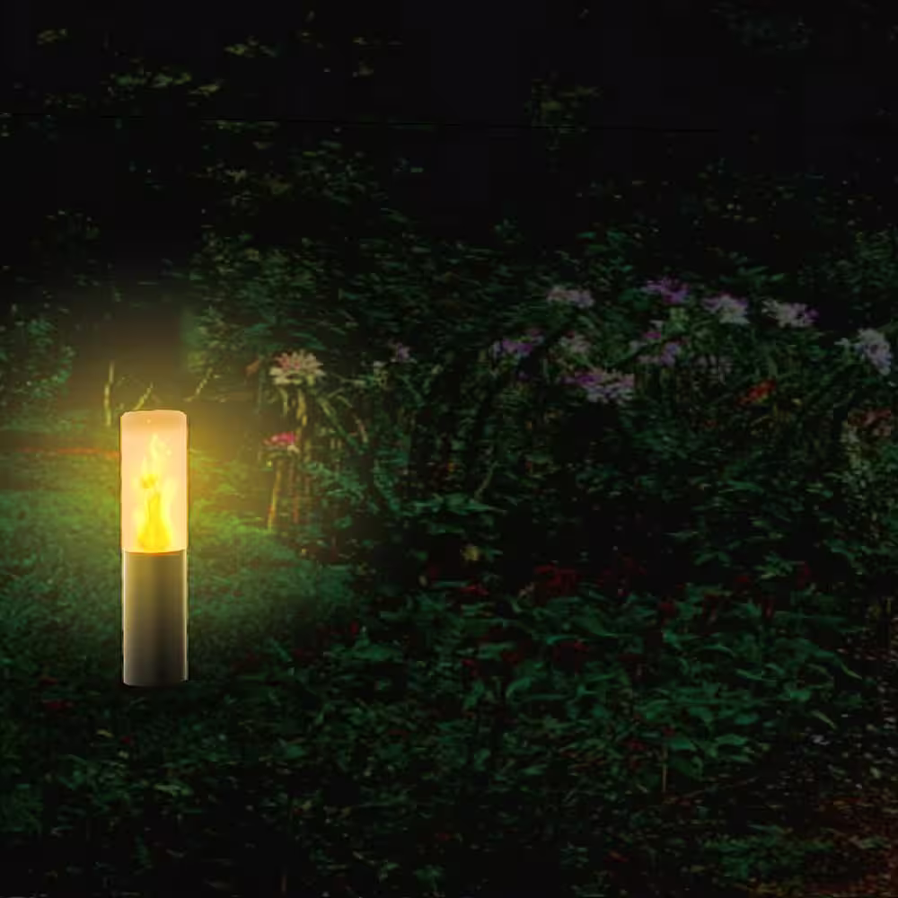 TECHKO Solar Black Integrated LED Garden and Path Light with Flame or Still Light