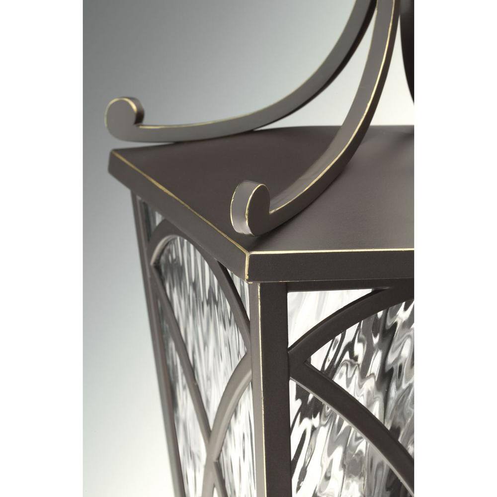 Progress Lighting Cadence Collection 2-Light Oil Rubbed Bronze Clear Water Seeded Glass Luxe Outdoor Medium Wall Lantern Light