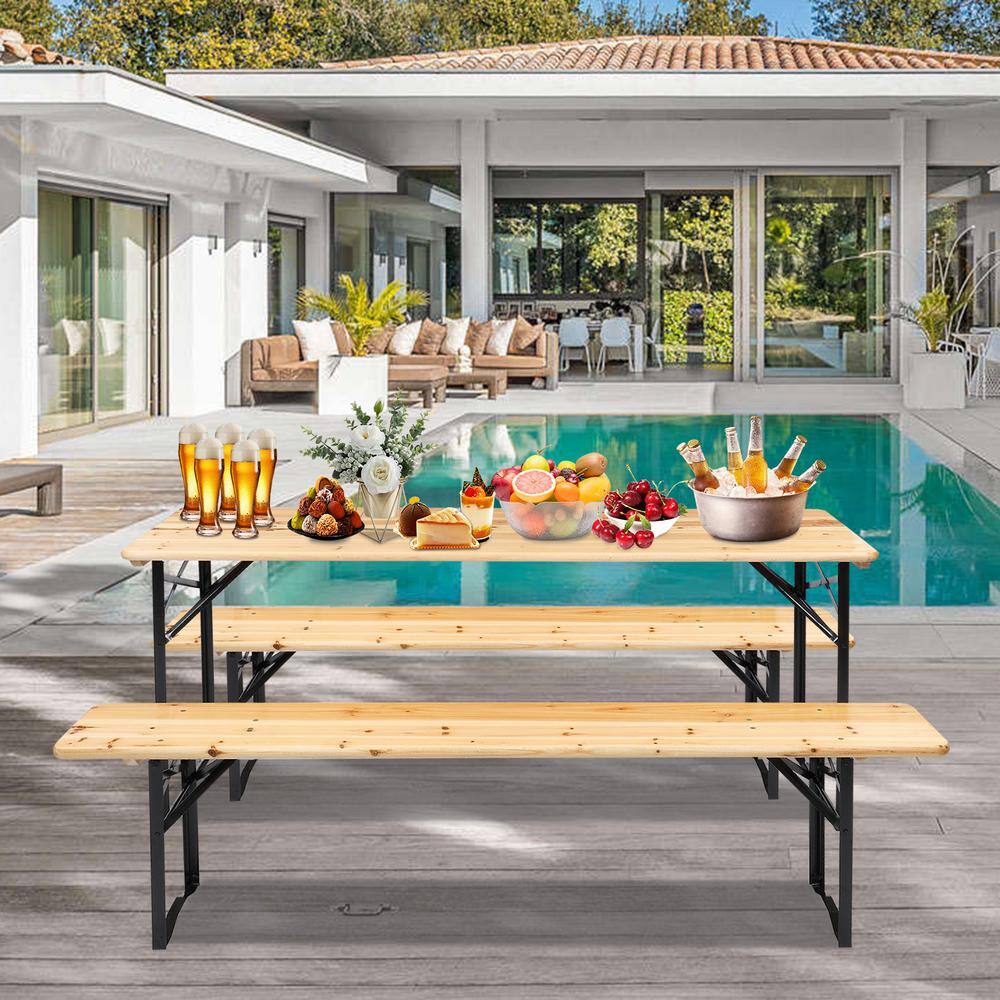None 3-Piece Wood Outdoor Dining Set