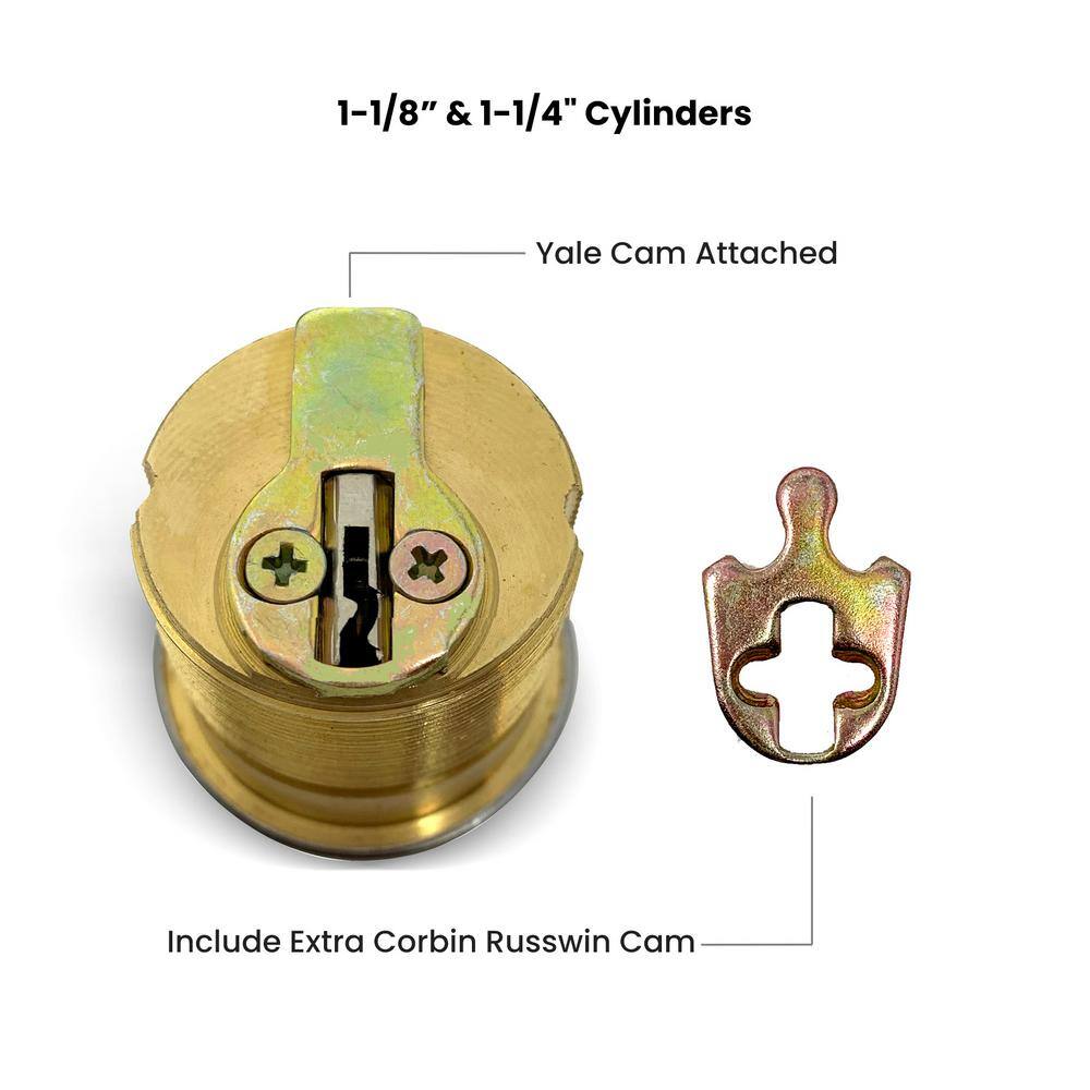 Premier Lock 1-1/4 in. Solid Brass Mortise Cylinder with Stainless Steel Finish, KW1 (Pack of 3, Keyed Alike)