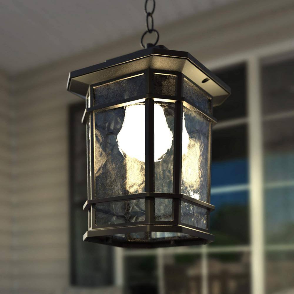None Williams 14 in. 1-Light Black Dimmable Outdoor Pendant Light with Clear Glass and 8-Watt LED Bulb