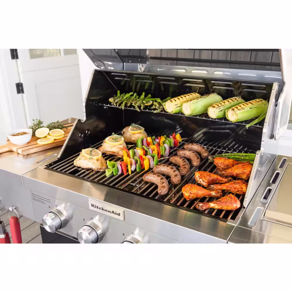 KitchenAid 4-Burner Propane Gas Grill with Searing Side Burner in Black