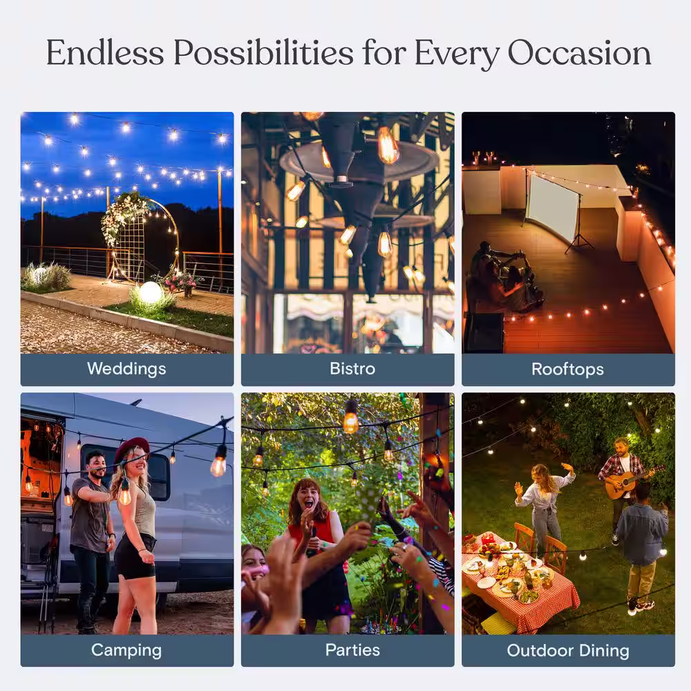 Brightech Ambience Pro 12-Light 27 ft. Outdoor Solar 1W 3000k LED S14 Hanging Edison Bulb String-Light
