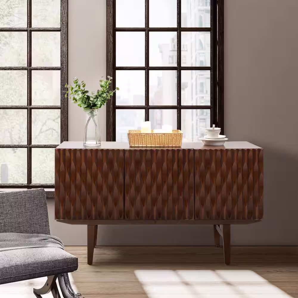 JAYDEN CREATION Janice Mid-century Modern Walnut Wooden 54 in. Wide Sideboard with Adjustable Shelf and Adjustable Legs