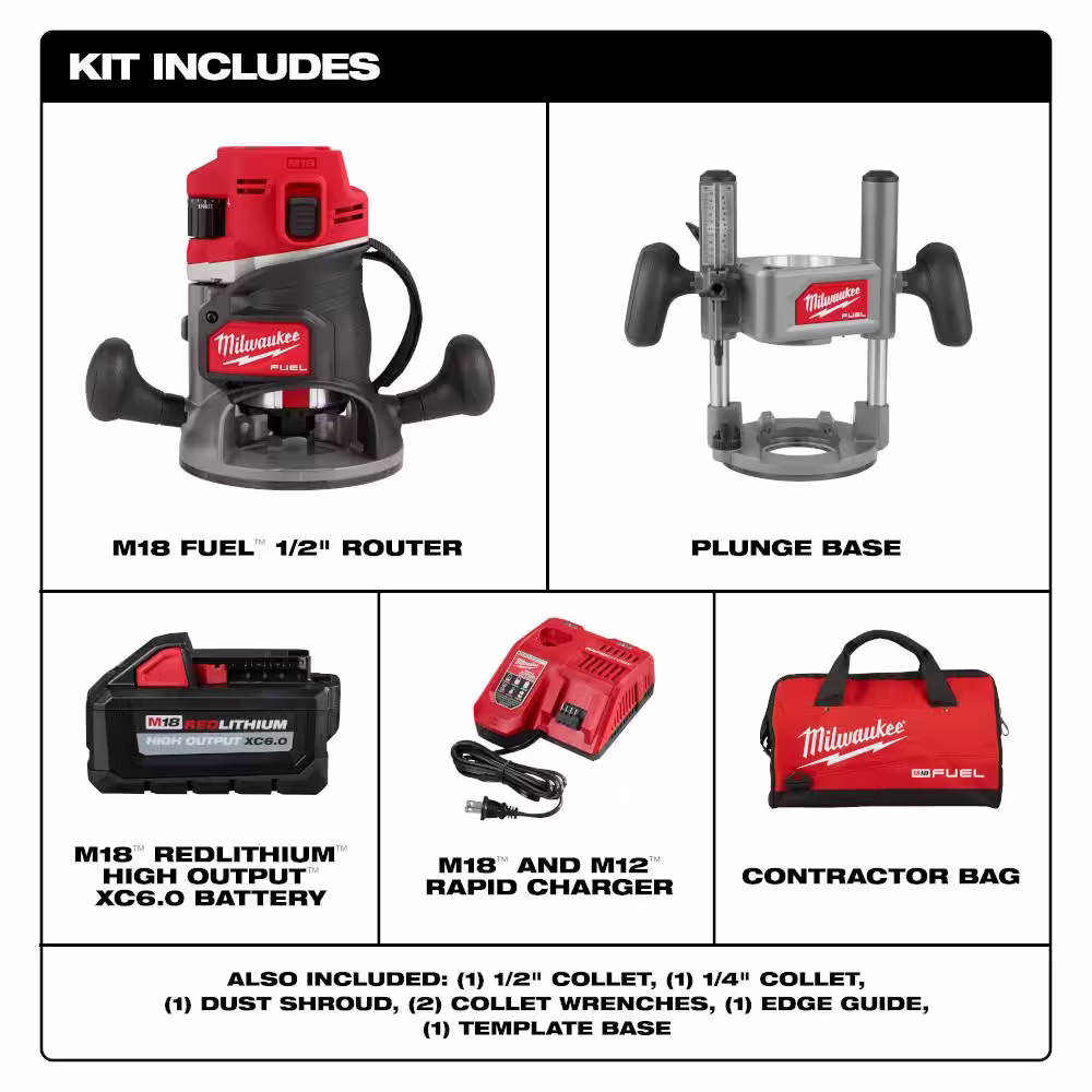 Milwaukee M18 FUEL 18-Volt Lithium-Ion Cordless Brushless 1/2 in. Router Plunge Base Kit