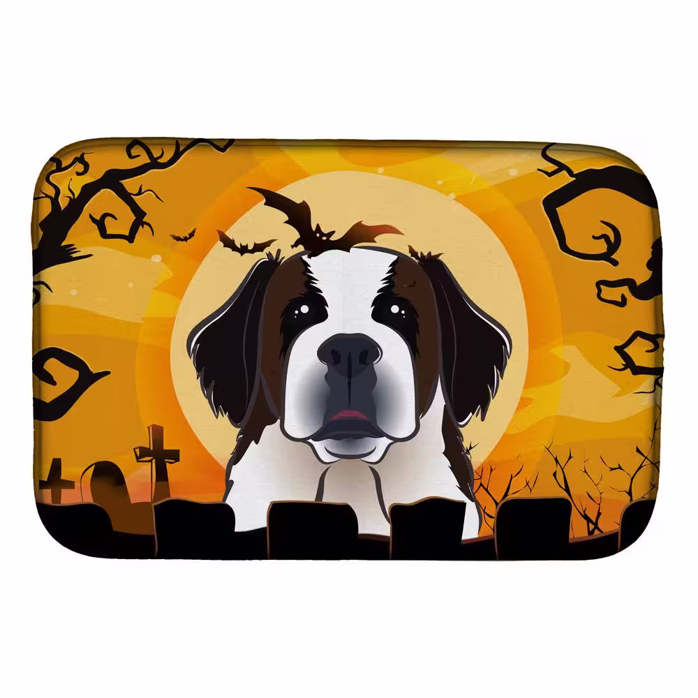 Caroline's Treasures 14 in. x 21 in. Multicolor Halloween Saint Bernard Dish Drying Mat