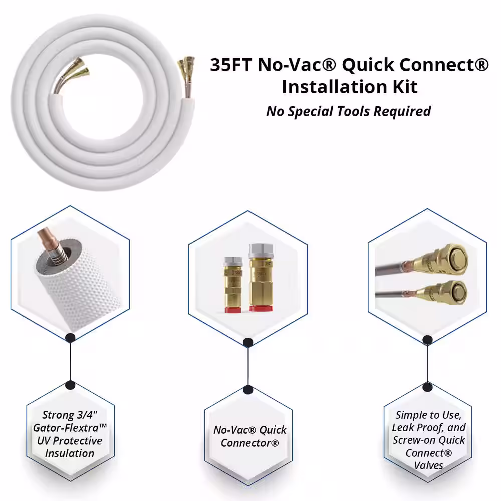 MRCOOL DIY Universal 4 Ton 48000 BTU 18 SEER Split System Heat Pump with 50 ft. NoVac Install Kit and 20kW HeatKit 208/230V