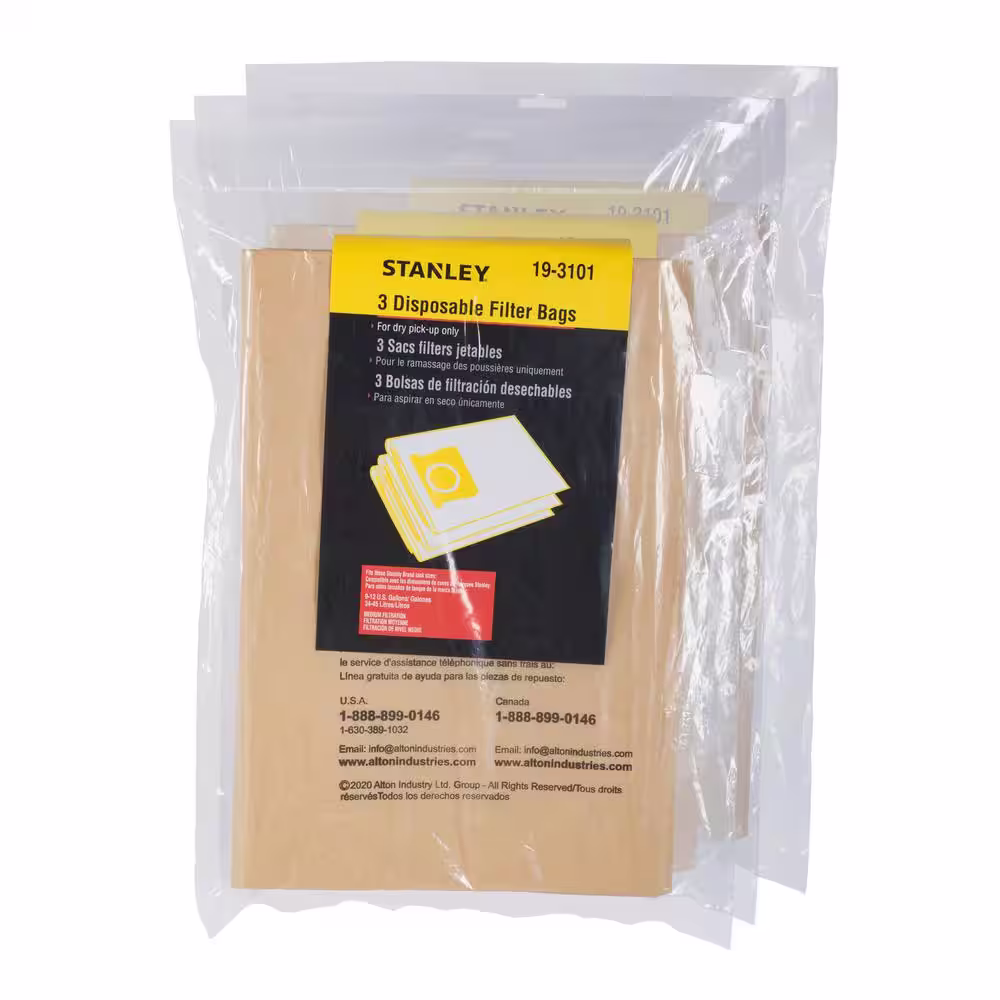 Stanley 5 Gal. to 8 Gal. Disposable Filter Bag for Wet/Dry Vacuum (3-Pack)