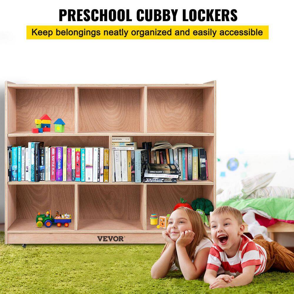 VEVOR Classroom Storage Cabinet Birch Plywood 8-Section Preschool Storage Shelves 36.2 in. H Cabinet Storage with Casters